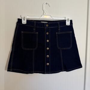 Altar’d State Dark Denim A-Line Stretch Skirt Size Medium Front Pockets